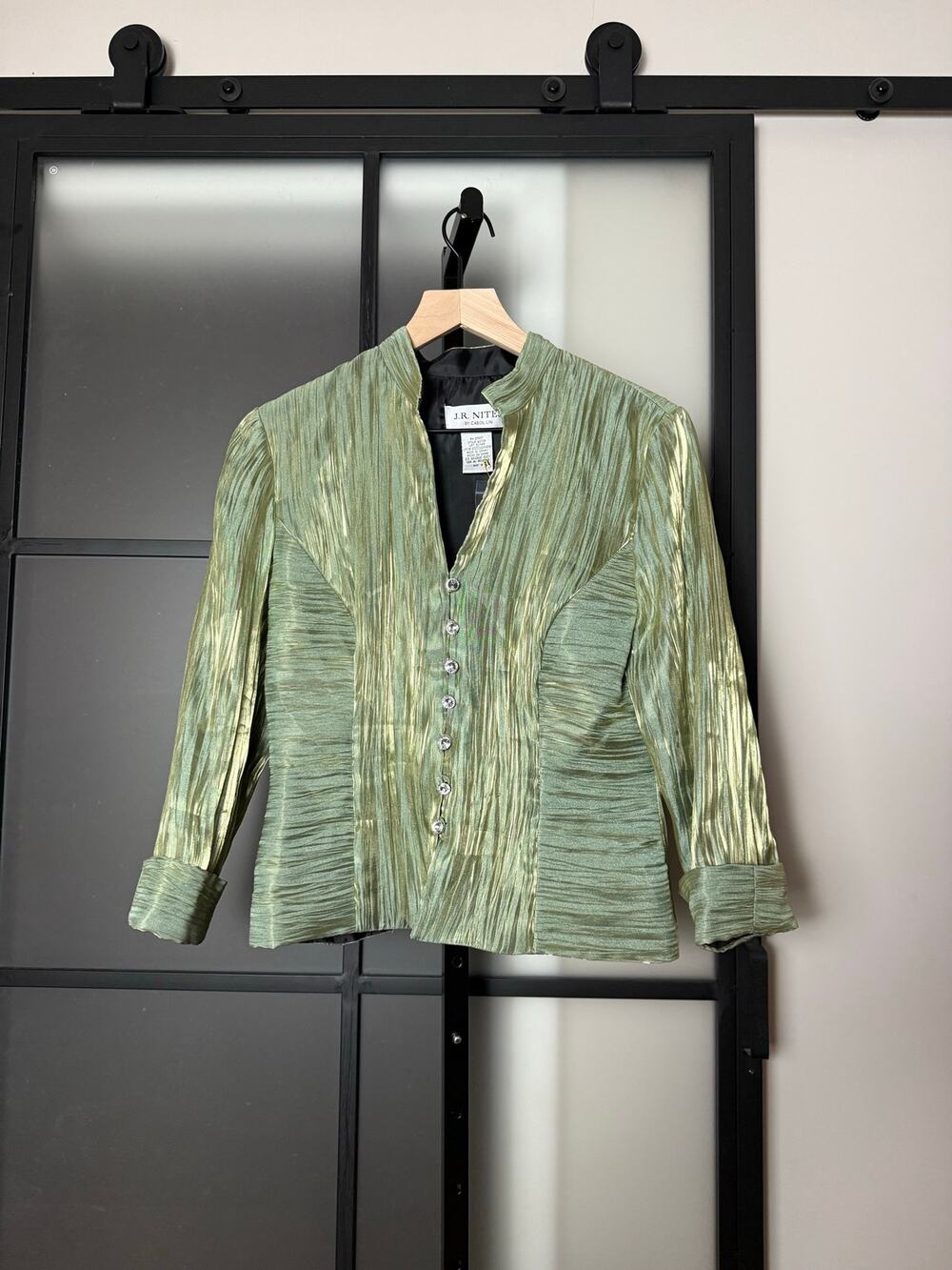 J.R. Nites by Carol Lin Green Metallic Blazer Size 8